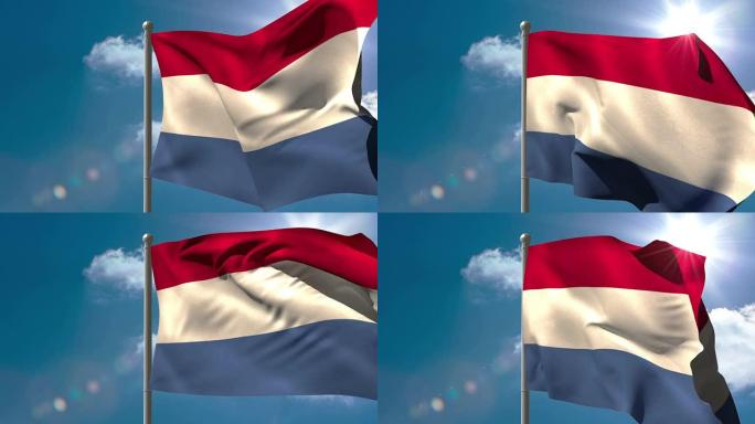 荷兰国旗在旗杆上挥舞