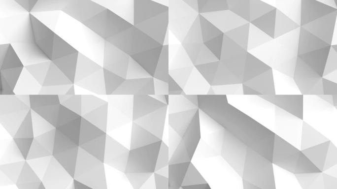 美丽的白色多边形表面在无缝3d动画中变形。4k中的抽象运动设计背景。计算机生成的过程。超高清。