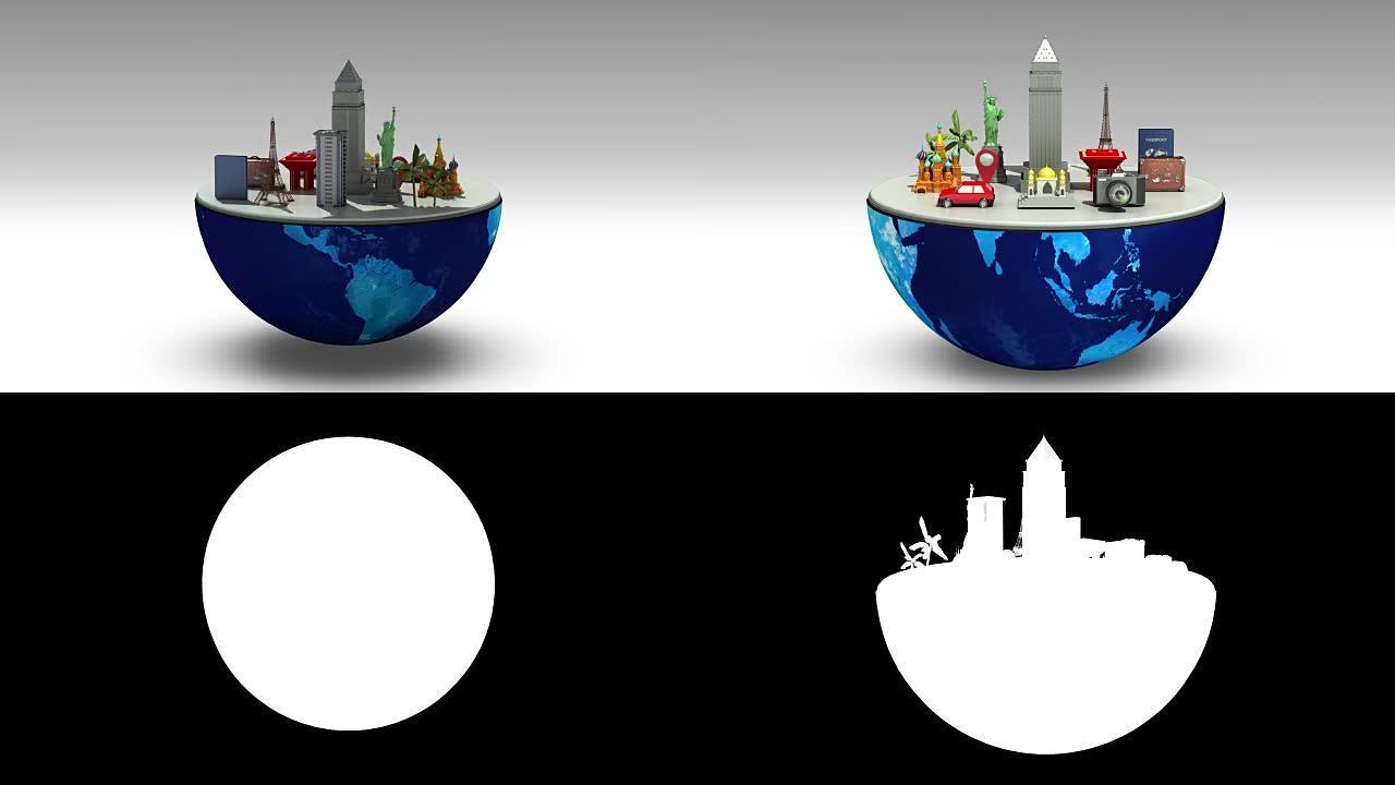 地球改变旅行图标，著名的叹息t spot.ca mera，行李