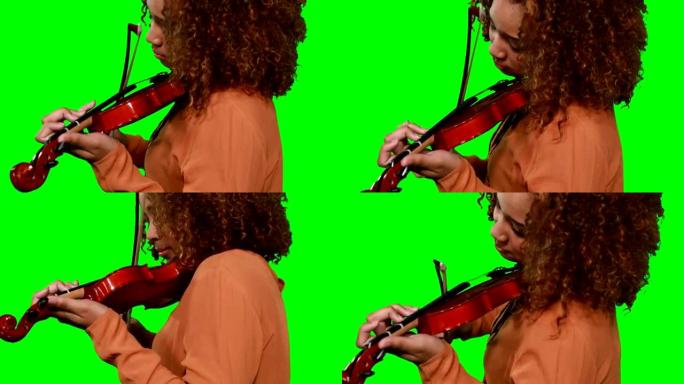 女音乐家拉小提琴的特写