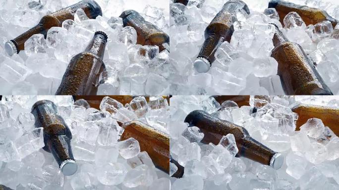 旋转的冰块中的啤酒