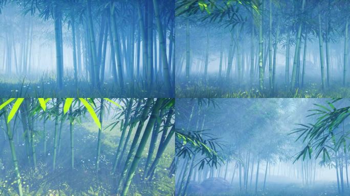 雾气光影竹林