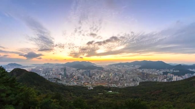4K.韩国釜山市城市景观的延时视图