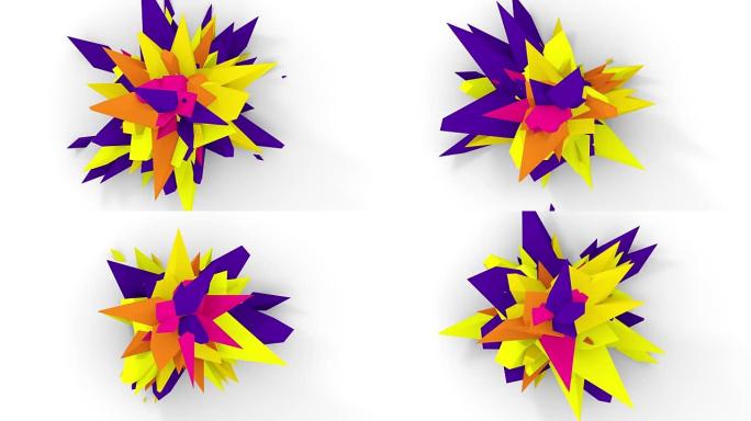 4K.抽象数字花。橙色、黄色和紫色版本。无缝循环。