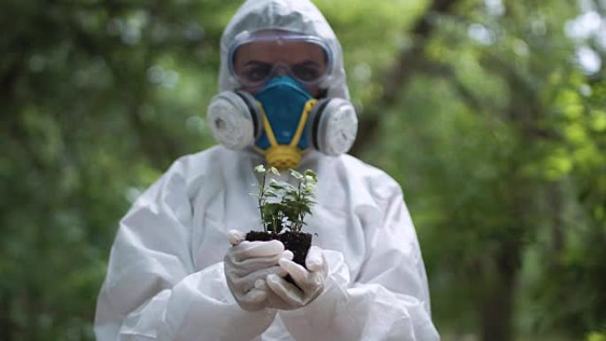 持有小型植物的生物化学家