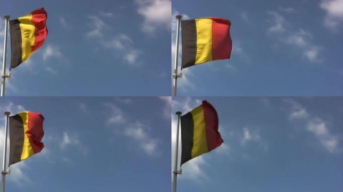 比利时国旗与天空，移动的云，复制空间-高清