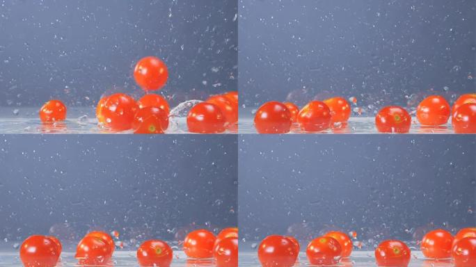西红柿被放入一个透明的容器中，底部有水