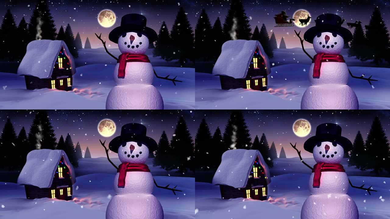 挥舞着雪人的无缝圣诞节场景