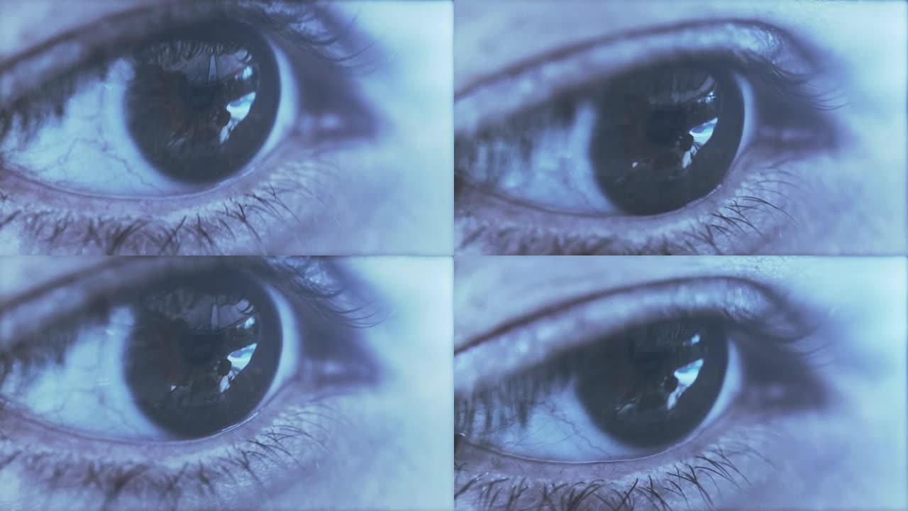 特写4K UHD女性眼睛的微距镜头