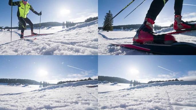 冬季景观中的越野滑雪