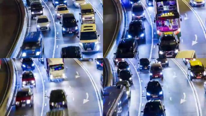 交通: 4k延时 (4096x2160): 香港市区高速公路交通的延时。平移样式。