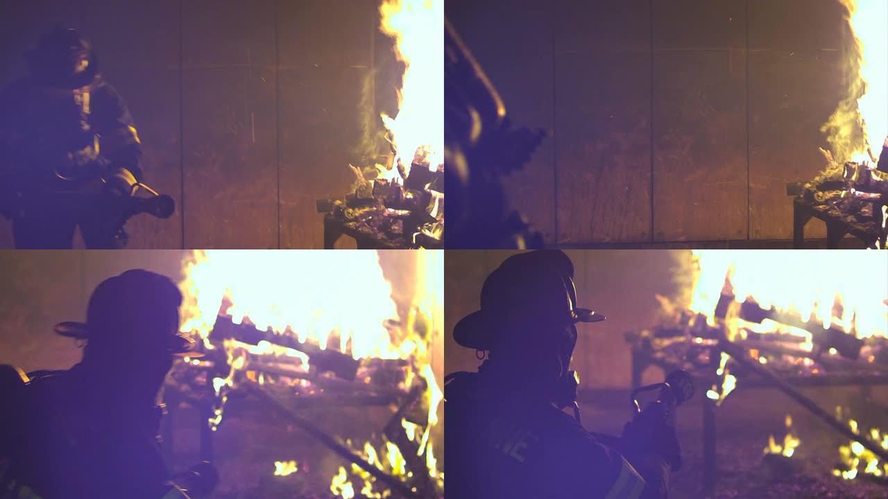 高清：消防员闯入熊熊燃烧的房间