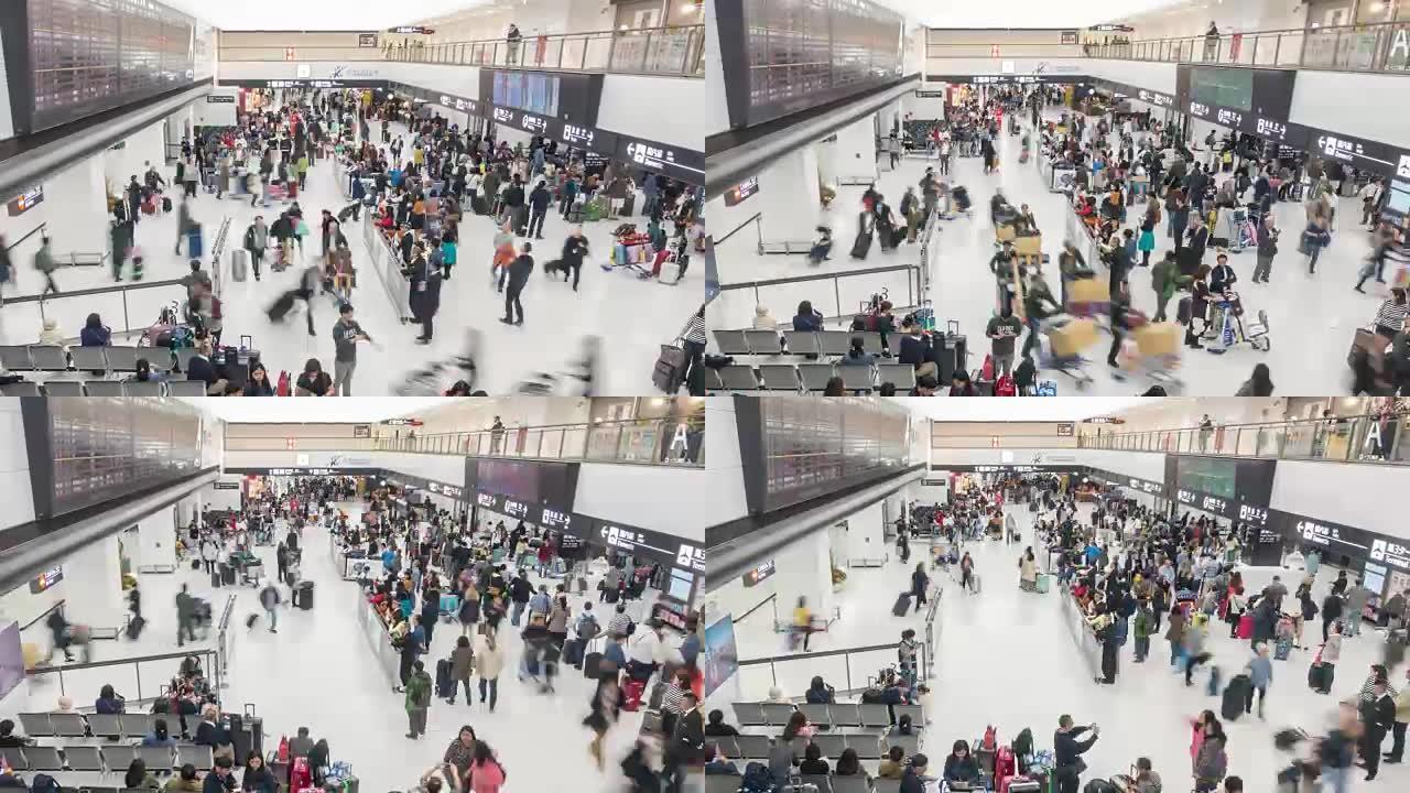 延时: 日本成田机场到达大厅的旅客人群