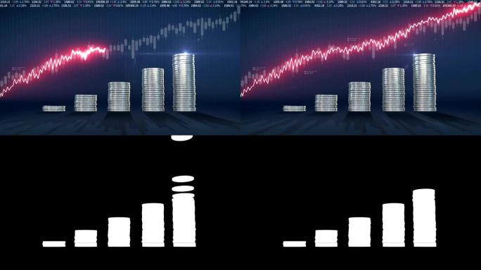 堆砌金币并增加红色波形线，表示股市，经济利润