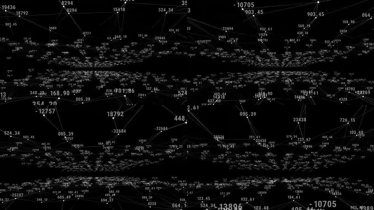 穿过数字和网格。线和点。抽象网络三维动画。技术概念。