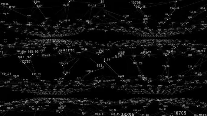 穿过数字和网格。线和点。抽象网络三维动画。技术概念。