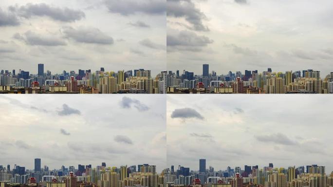 4k延时: 云层覆盖的城市景观。(Apple ProRes. 422(HQ) 放大样式。