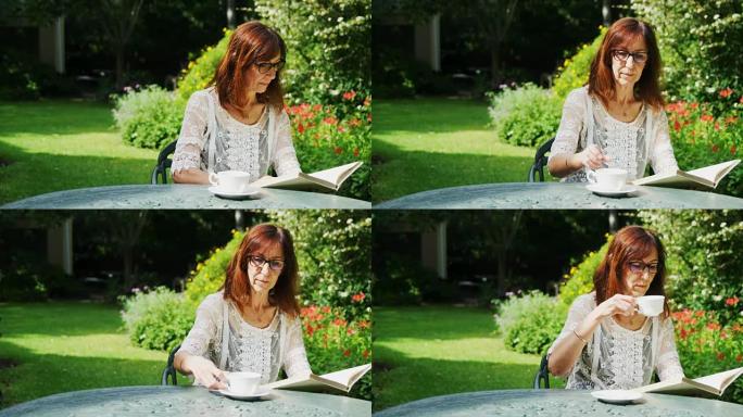 熟女在花园里看书4k