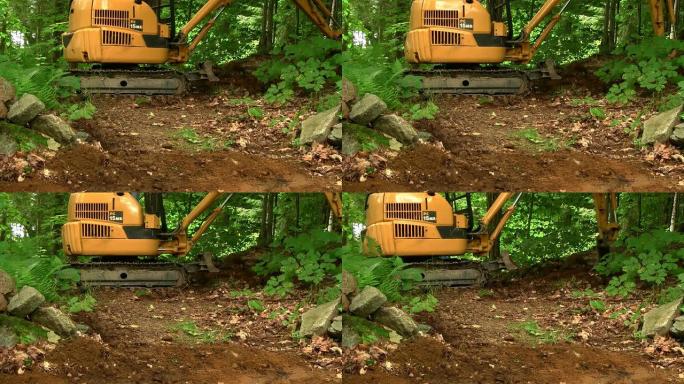 挖掘机在森林中挖掘
