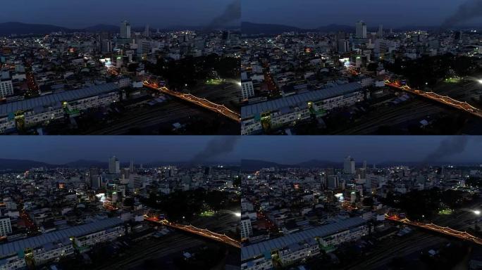 泰国宋卡府哈泰的鸟瞰夜城市景观