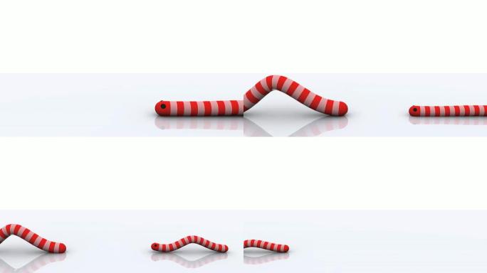 3D动画可爱的红色蠕虫