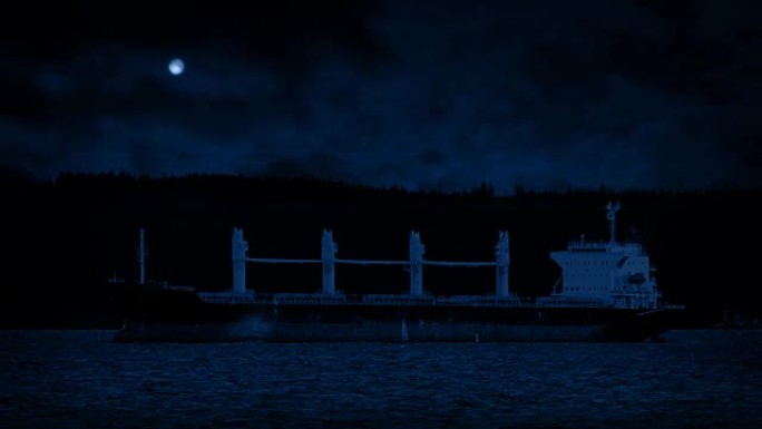 油轮在夜间停靠在海湾