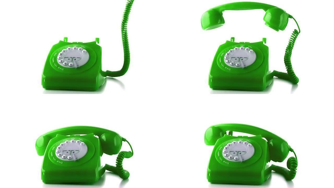 接收器落在绿色拨号电话上