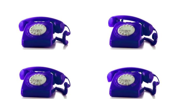 落在紫色拨号电话上的接收器