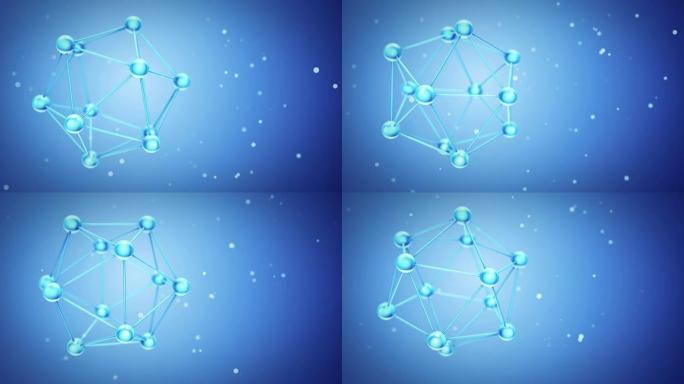 来自水晶玻璃的原子分子模型的动画旋转。无缝循环动画。
