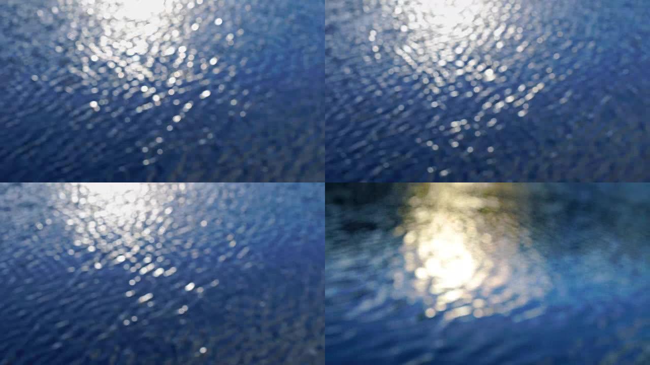 河或湖中水反射太阳的两张照片