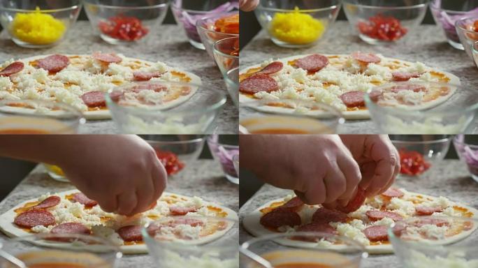 意大利腊肠切片浇头披萨