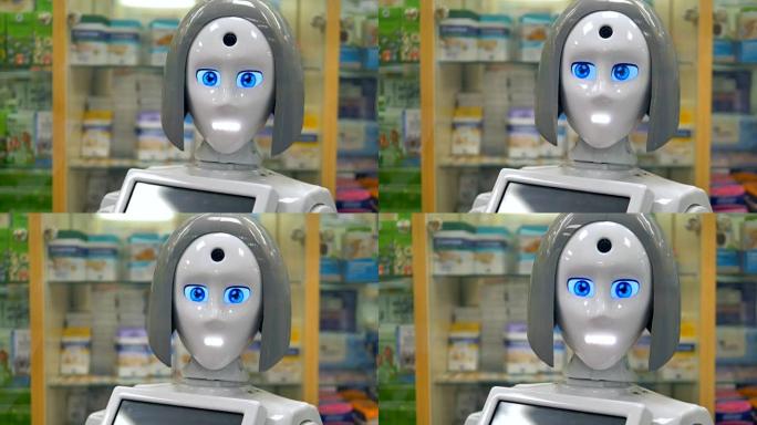 机器人在商店里迎接顾客。