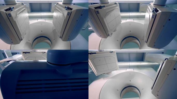 断层扫描仪面板移动，关闭。CT MRI扫描仪4k视频。