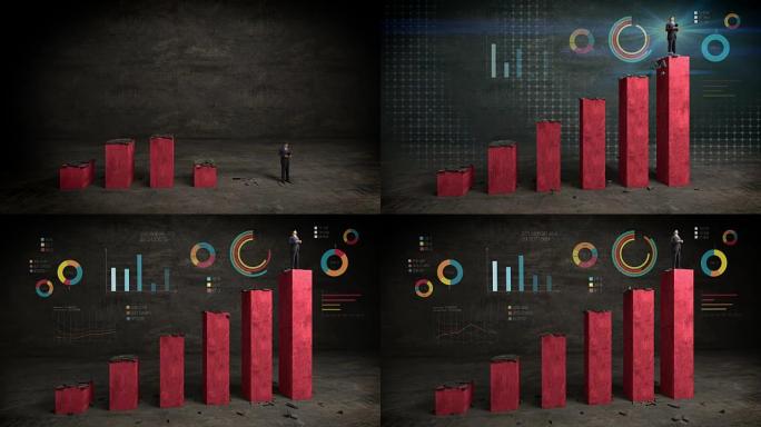 商人在各种图表上增加条形图，上升市场