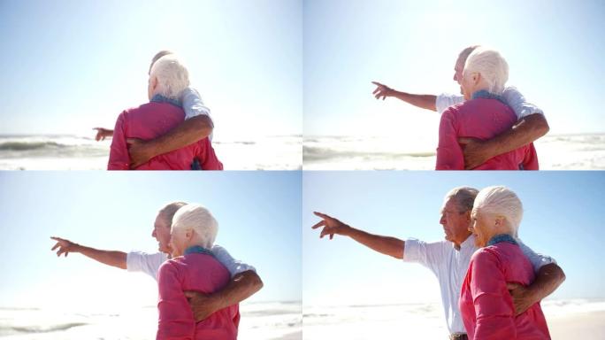 老年夫妇一起在海滩上享受退休生活