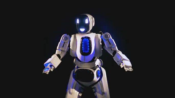闪亮的机器人快乐地跳舞，用它的胳膊和腿。4K。
