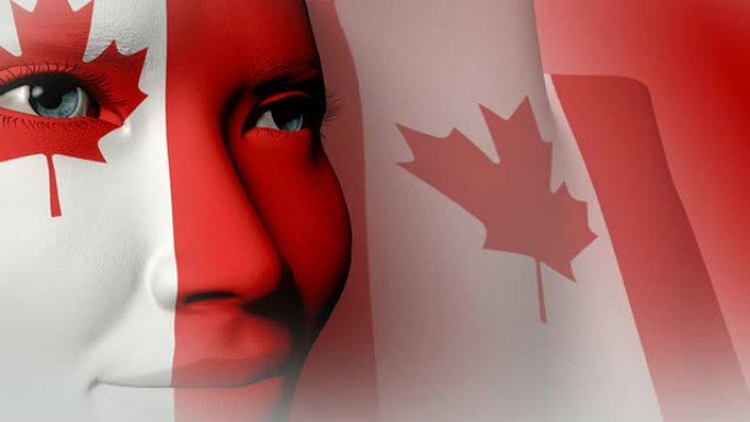 美丽的女孩加拿大国旗脸彩绘