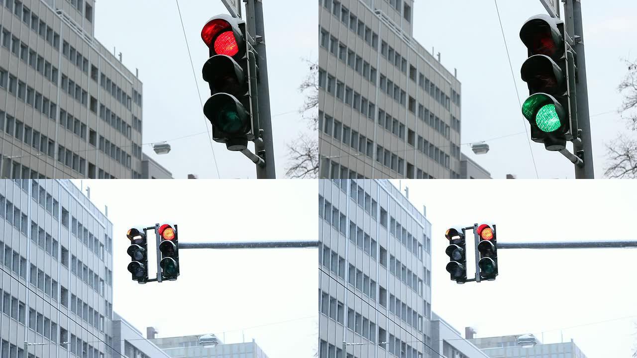 德国冬季交通灯变绿