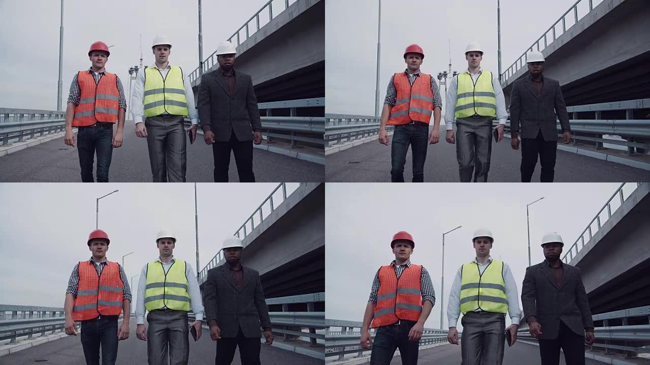 走在高速公路匝道上的建筑工程师