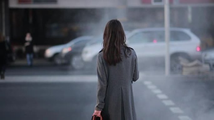 女人在人行横道过马路