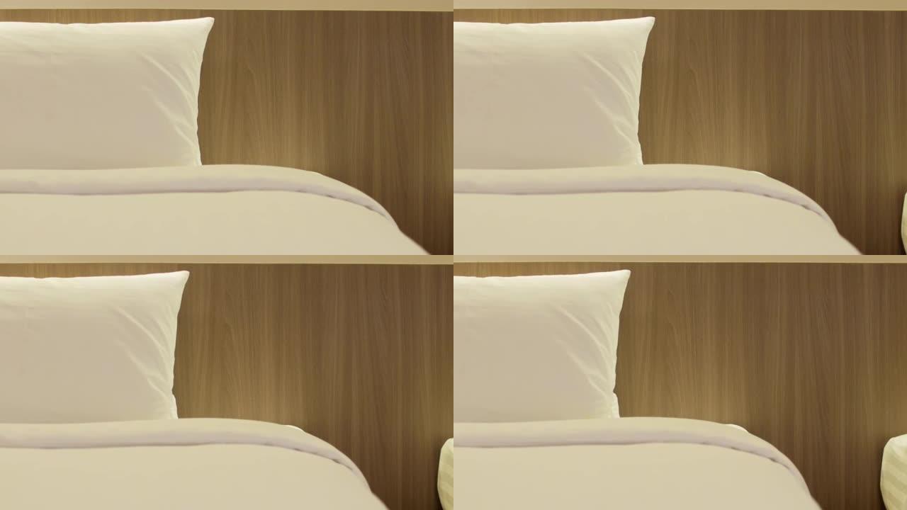 多莉拍摄卧室靠近床和枕头的运动