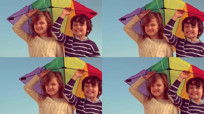快乐的孩子玩风筝