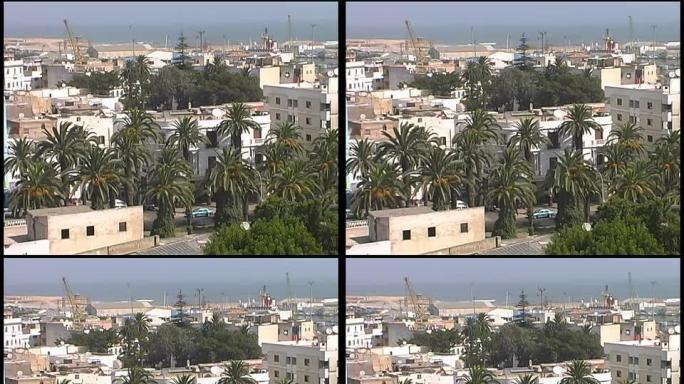 卡萨布兰卡广阔的城市景观和港口：摩洛哥