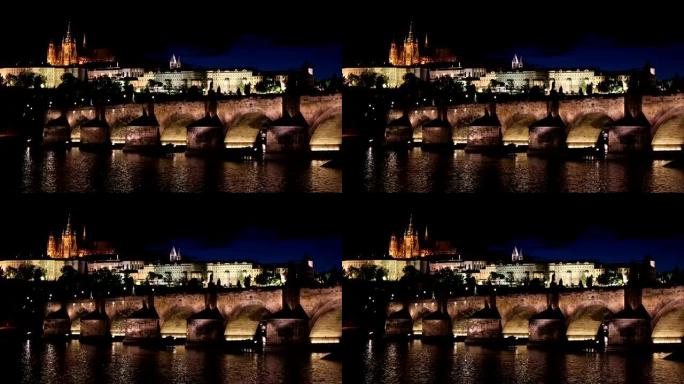 布拉格城市景观与伏尔塔瓦河捷克共和国之夜