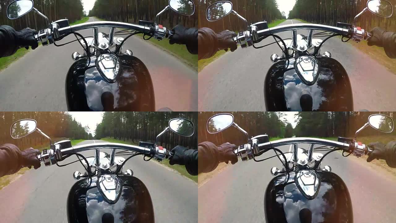 骑摩托车时的拳头座位视图。4K。