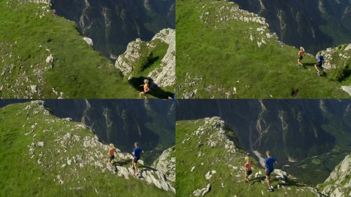高清: 在山脊上摔倒的跑步者