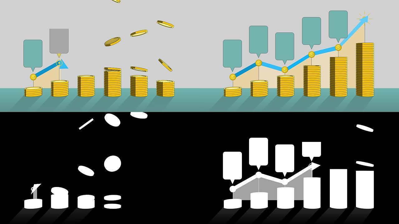 堆积金币表示增长利润，信息图表框2