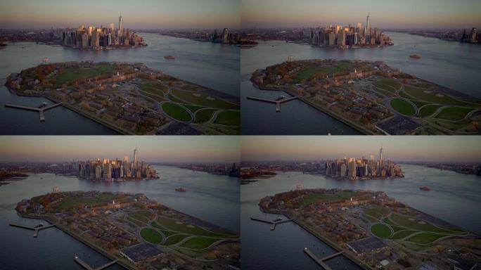 曼哈顿顶视图与纽约市的现代建筑和建筑。在美国的东部