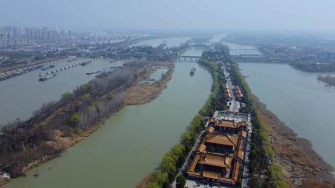 [4K]航拍素材.泗阳船闸与妈祖文化园