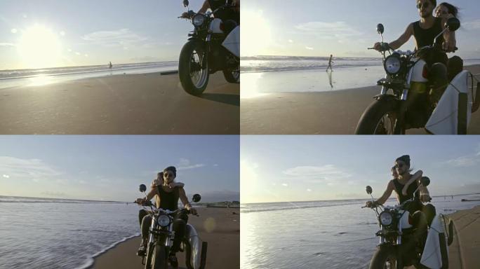 骑摩托车靠近水